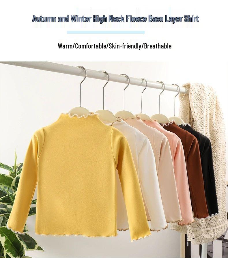 Girls' Fleece Color Block Ruffle Long Sleeve Base Layer - Versatile & Warm for Autumn/Winter