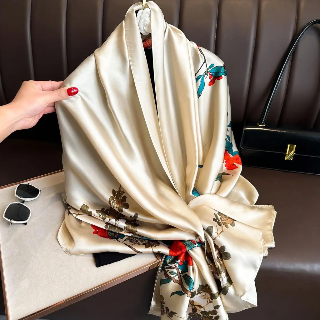 New Long Silk Scarf Women Print Hair Neck Square Office Ladies Shawl Bandanna Muslim Hijab Handkerchief Muffler Foulard Female