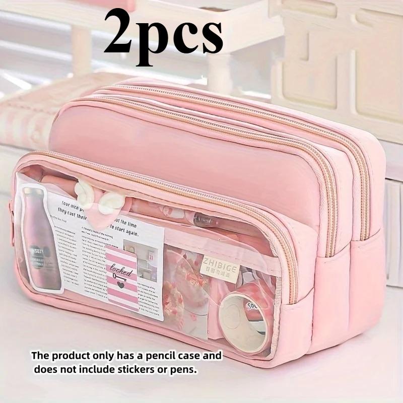 2PCS  Large Capacity Stationery Bag,  Stationery Pencil Steel Note Pen Storage Bag, Pencil Case,  Portable Cosmetic Storage Bag