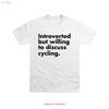 Introvert Cycling White T Shirt Vintage Washed Unisex Top For Everyday Wear Soft Casual Stretched Homme Comfortable Slightly