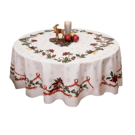 Față de masă rotundă de Crăciun Iarnă Holly Om de zăpadă Față de masă Decorativă Acoperire de masă Pânză pentru Interior Exterior Petrecere de Sărbători Decor Masă de Prânz