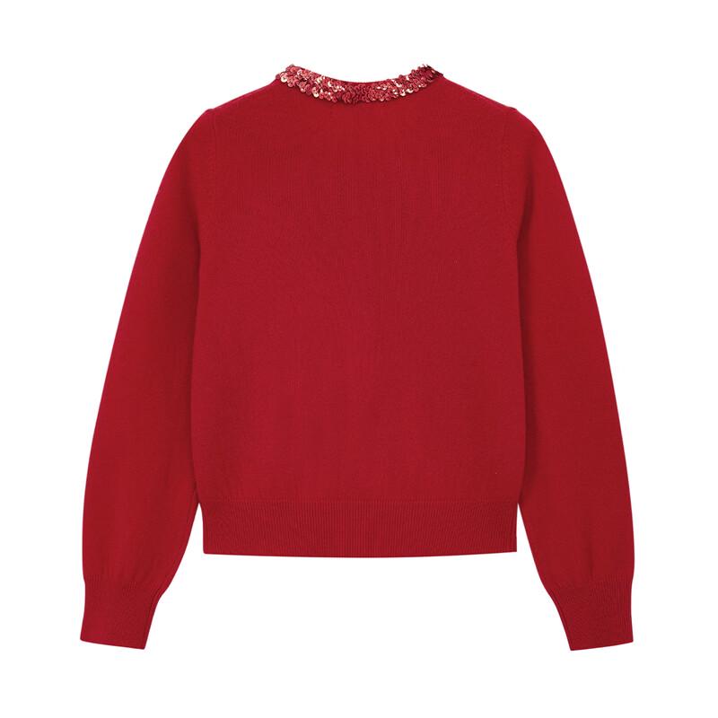 ELLE KIDS Girls' Sequin Neck Wool Knit Sweater