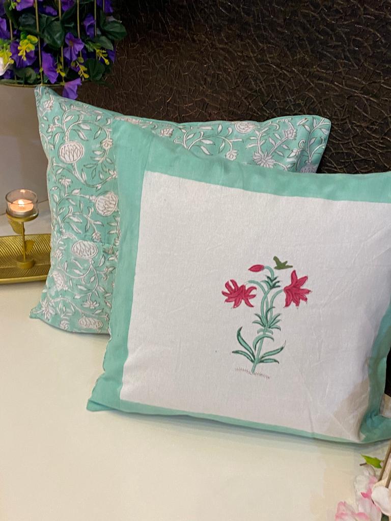 Pair of Handblock Printed Cushion Covers- 16*16 Inches (Copy)