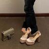 Giant legs long explosion thick-soled super high heels small man not tired feet thick heel word with rhinestone sandals women