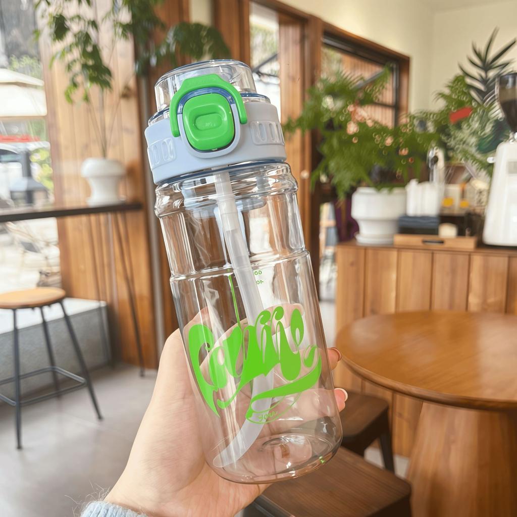 Water bottle summer simple sports water cup high value portable double drink straw cup trend male and female students plastic cup high temperature