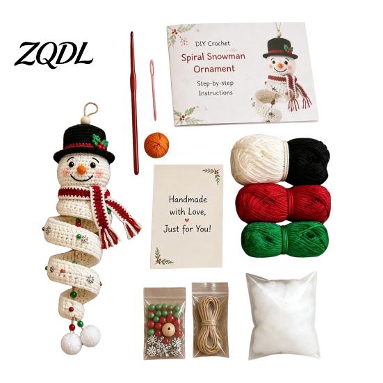 Regalo di Natale Fatto a Mano Bambola all'Uncinetto Ornamento a Spirale Kit Fai da Te, Set Artigianale Festivo con Modello Pupazzo di Neve Filato Morbido, Perline, Decorazione per Albero da Appendere alla Finestra