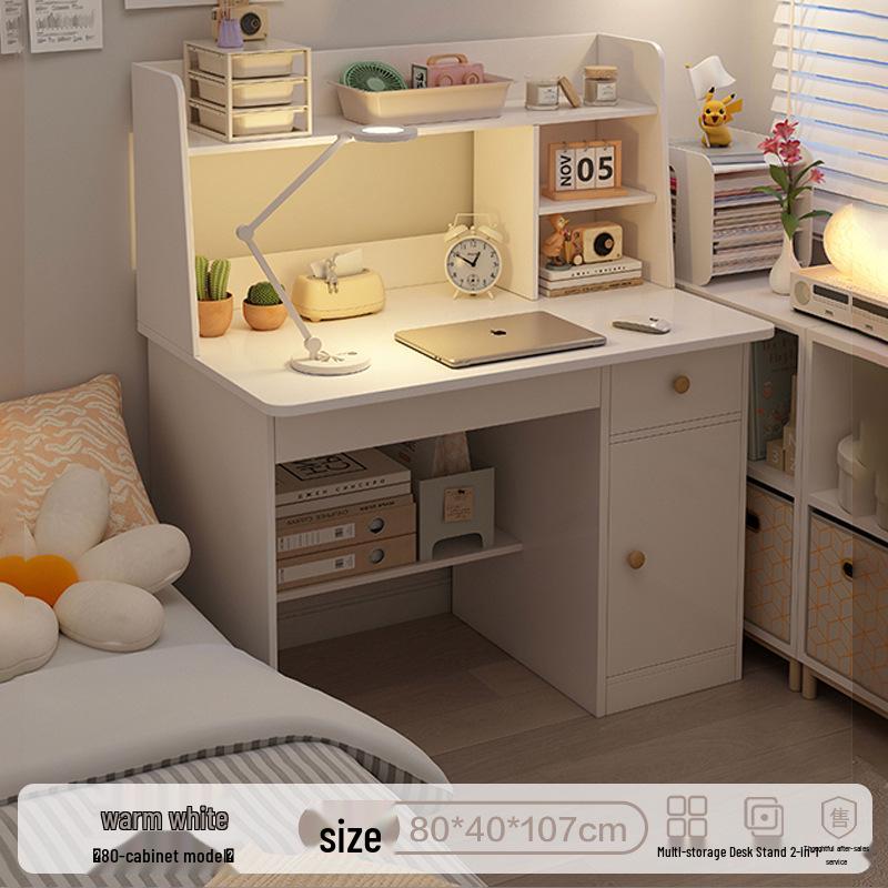 Integrated Desk and Bookshelf: Student Study Set with Writing Table and Storage Cabinet for Bedroom or Home Office.