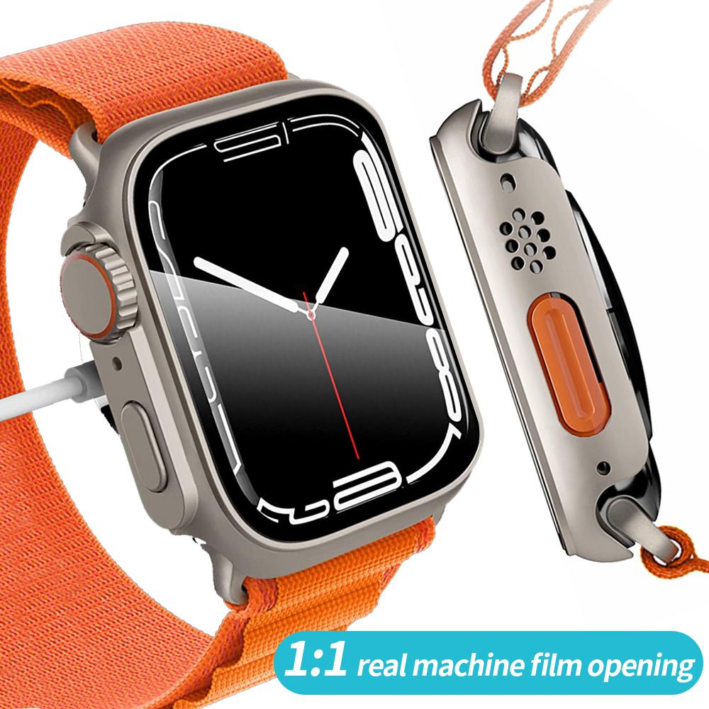 Change to Ultra for Apple Watch Case Series 8 7 45mm 41mm Screen Protector Cover Glass+Case for iWatch 4 5 6 SE 44mm 40mm Bumper