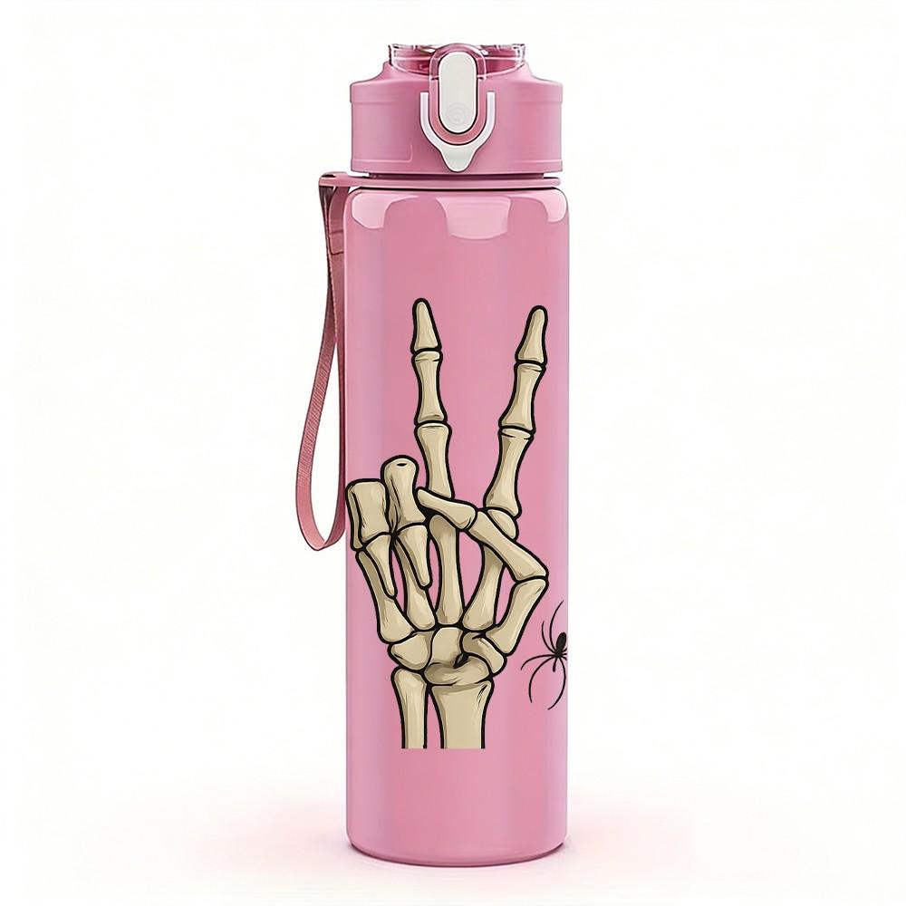 1PC Skeleton Hand Peace Sign 750ml Color Plastic Sports Water Bottle Leakproof Flip Straw Lid Suitable for Sports Office Home Use