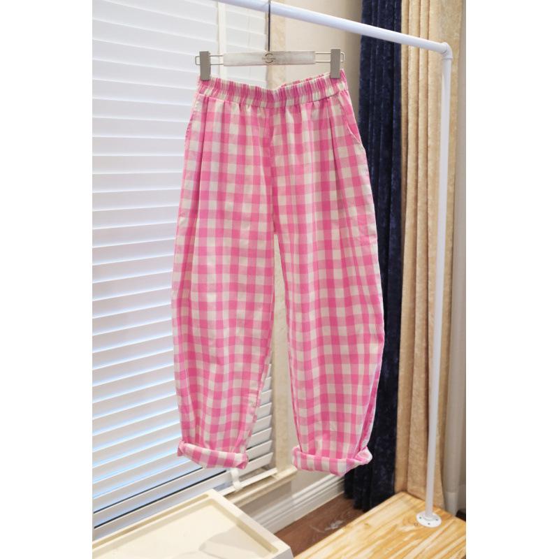 2025 Korean Style Pink Plaid High-Waisted Slim Fit Women s Trousers M