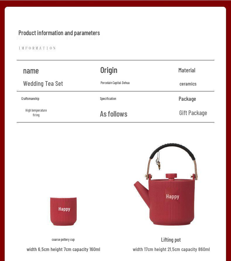 Wedding Tea Set: Teacups & Teapot Gift for Newlyweds, Perfect for Tea Ceremony, Toasting, & Dowry Souvenir