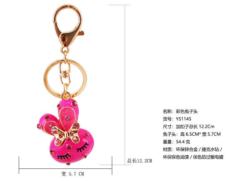 Cute Rhinestone Rabbit Head Metal Keychain Cartoon Car Key Ring Bag Charm Accessory for Women