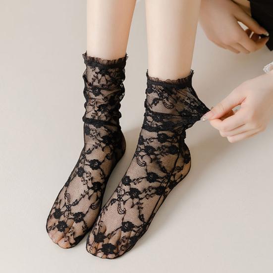 

Носки до щиколотки с рюшами и эластичным верхом, однотонные прозрачные кружевные повседневные носки до щиколотки с цветочным принтом для свиданий