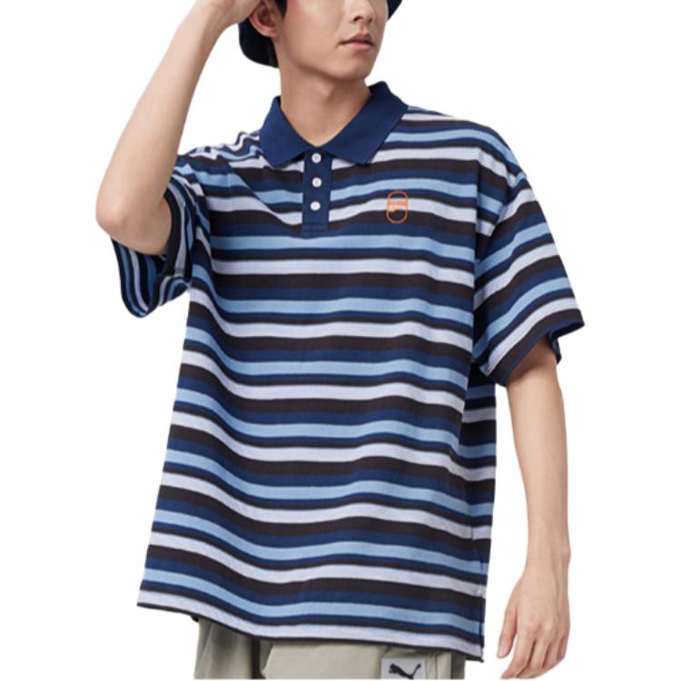 Puma Downtown 180 Loose Fit Color Block Striped Polo Shirt Men Tops Navy-Blue 630119-14
