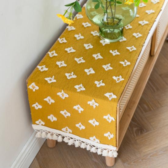Boho Burlap Yellow Table Runner Wear Resistant Stain-Resistant Machine Washable Summer