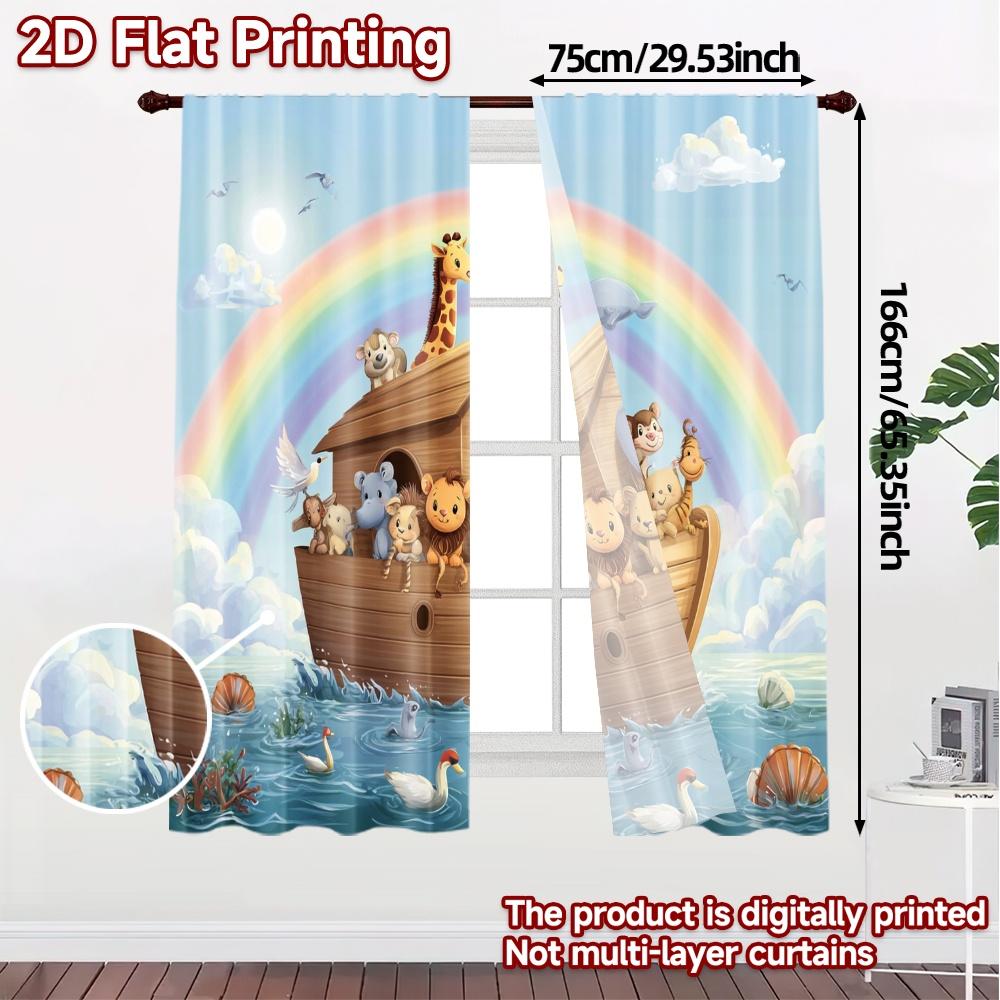 Set Of 2 Modern Flat Printing Curtains Without Rod Rainbow Ark Minimalist Fabric Outdoor Decorations Curtain Made Polyester