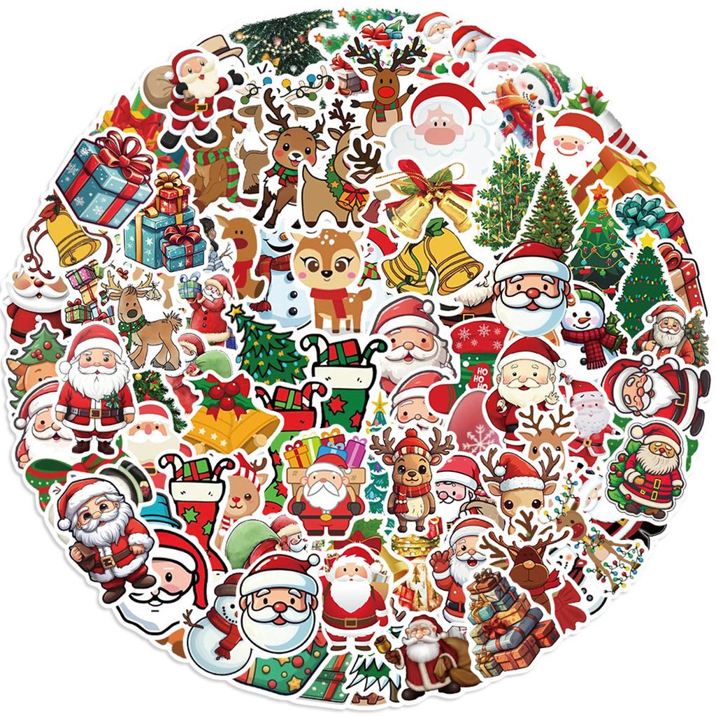 100 Christmas Stickers, Can Be Used As Notebook And Mobile Phone Case Decoration Materials Waterproof Stickers
