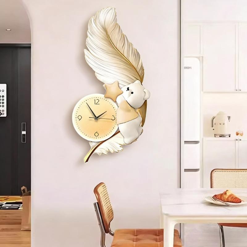 Luxury Living Room Wall Clock Modern Design Cartoon Bear Restaurant Children Room LED Mute Clock Corridor Mural Lamp Room Decor