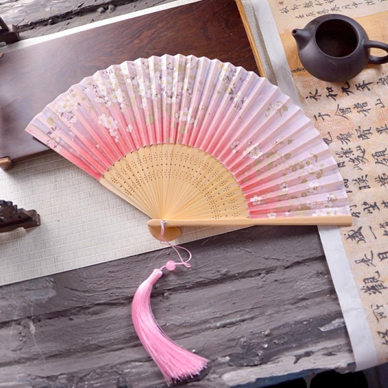 Ancient Chinese Style Small Dance Fan Summer Portable Hanfu Cheongsam Hand Held Fan Green Bamboo Ribs Single-Sided Folding Fan