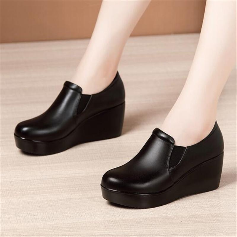 Small Size 32-43 Shallow Patent Leather Women Shoes Oxfords Women 2024 Spring Slip On Med Block Heels Platform Pumps Office Mom