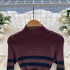 Pullover Kleider Frauen High Neck Herbst 2024 Sexy Slim Fit Farbe Blockiert Gestreiften Gestrickte Bodycon Kleid Streetwear Chic Kleider
