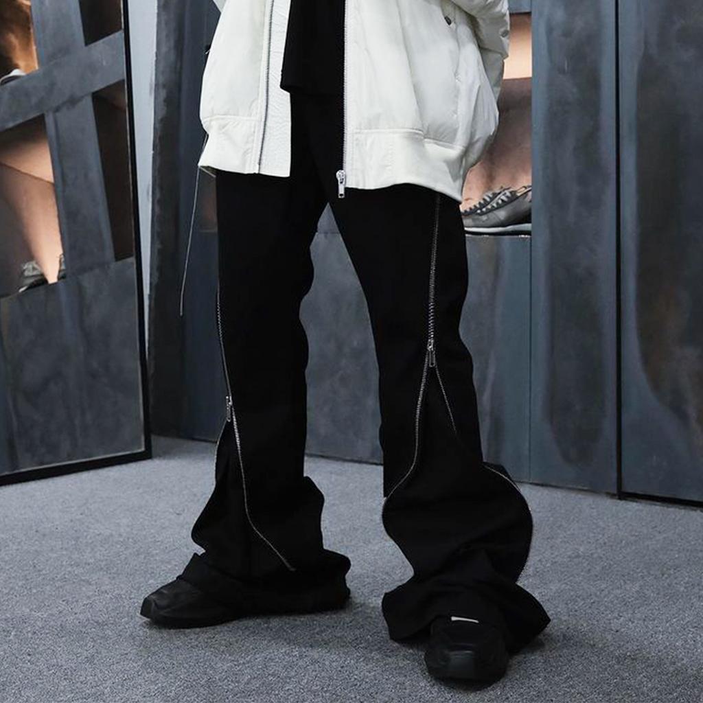Men's women's autumn and winter unisex VIBE wide drape trousers trendy spiral track large zipper jeans