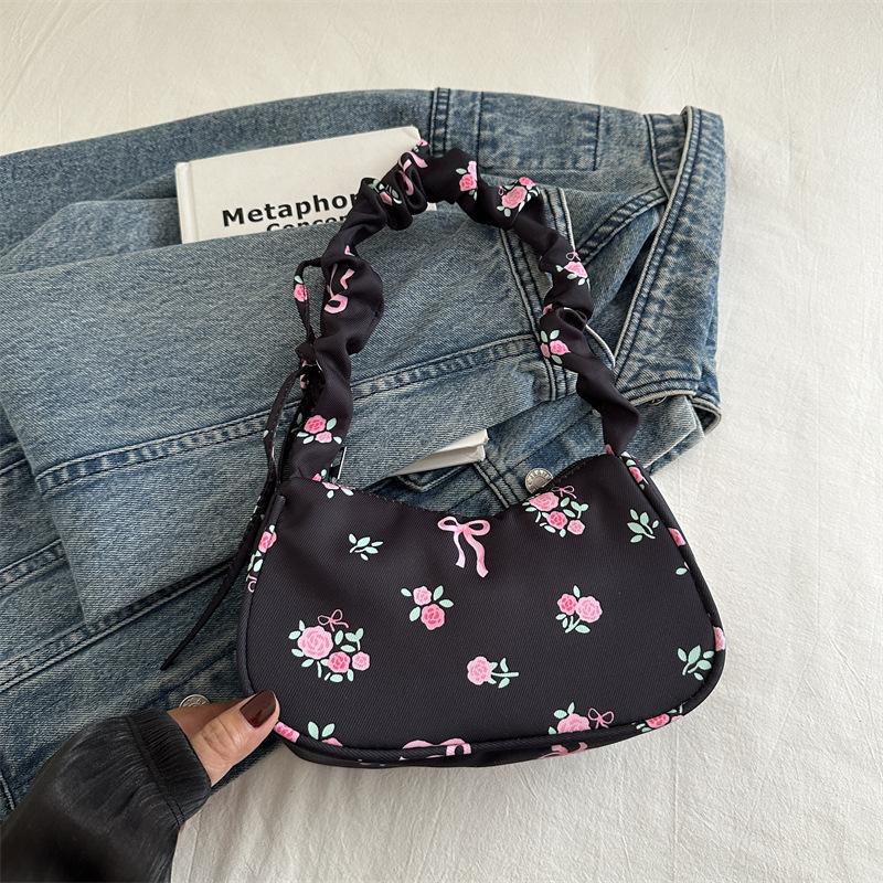 

Gentle and Sweet Flower Canvas Bag for Women 2025 New Drawstring Shoulder Bag High Beauty Broken Flower Bow