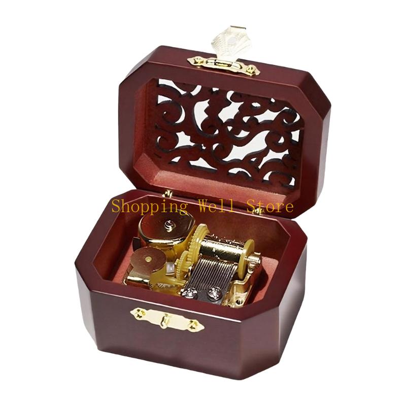 KX4B Антикварная Восьмиугольная Мини Музыкальная Шкатулка На Заводке Деревянная Резьба Музыкальная Шкатулка Подарок красный