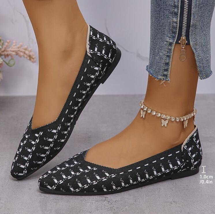 Women's Elastic Knit Moccasins Breathable and Comfortable Work Shoes Short Casual Shoes Fashion Women's Flats Light Casual Shoes