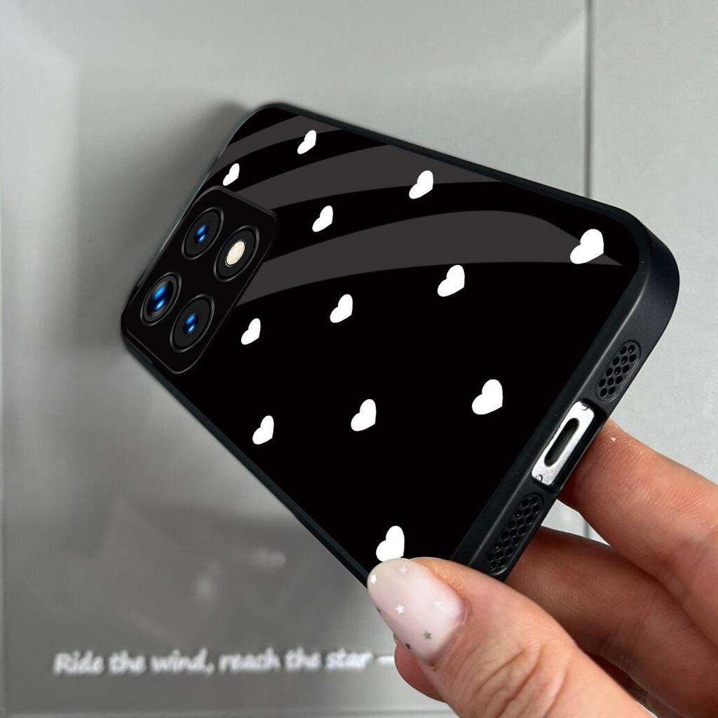 Cute Polka White Hearts Phone Cover for Xiaomi 15T 14T Pro Hard Gloss Acrylic Back Soft TPU Frame Anti-scratch Protective Case