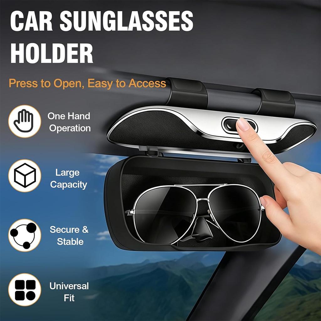 Universal Car Visor & Dashboard Sunglasses Holder – One-Hand Quick Clip, Scratch & Shockproof Eyewear Case Car Storage Organizer