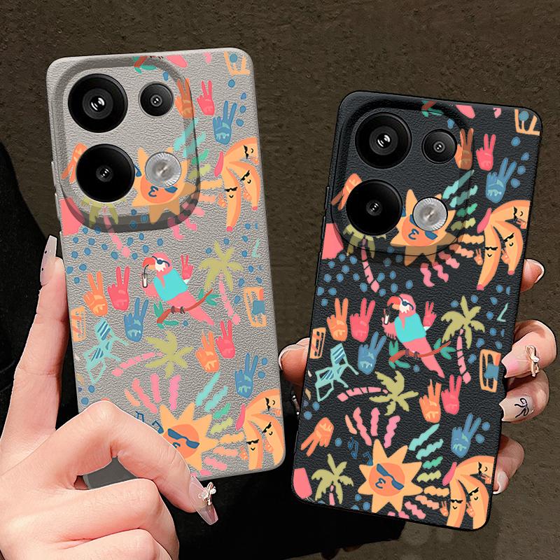 Kolorowe Etui z Wzorem Kreskówkowym Xiaomi 14T 13T 11T Pro Skórzana Faktura Silikonowe Pokrowiec Funda Dla Redmi Note 14 13 Pro 4G 5G 12 11