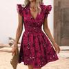Spring Summer Women Sleeveless  Floral Pleated High Waist A Line Knee-Length Dress