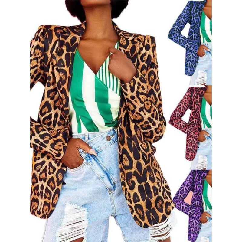 

Amazon Fashion Style Street Silm Fashion Polo Collar Cardigan Women s Long Sleeve Print Temperament Suit Cover Fashion Red L