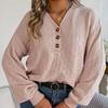 GMXIA Women's Fashion Casual Solid Color Autumn Winter Long Sleeve V-neck Loose Button Up Lantern Sleeve Pullover Sweater