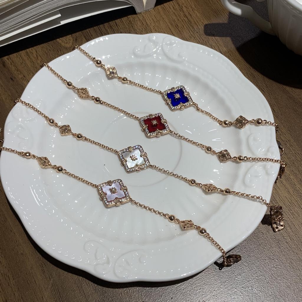 Lasbuchi Court Style Four-Leaf Clover Natural White Fritillary Tiger Eye Bracelet Light Luxury High-End Jewelry