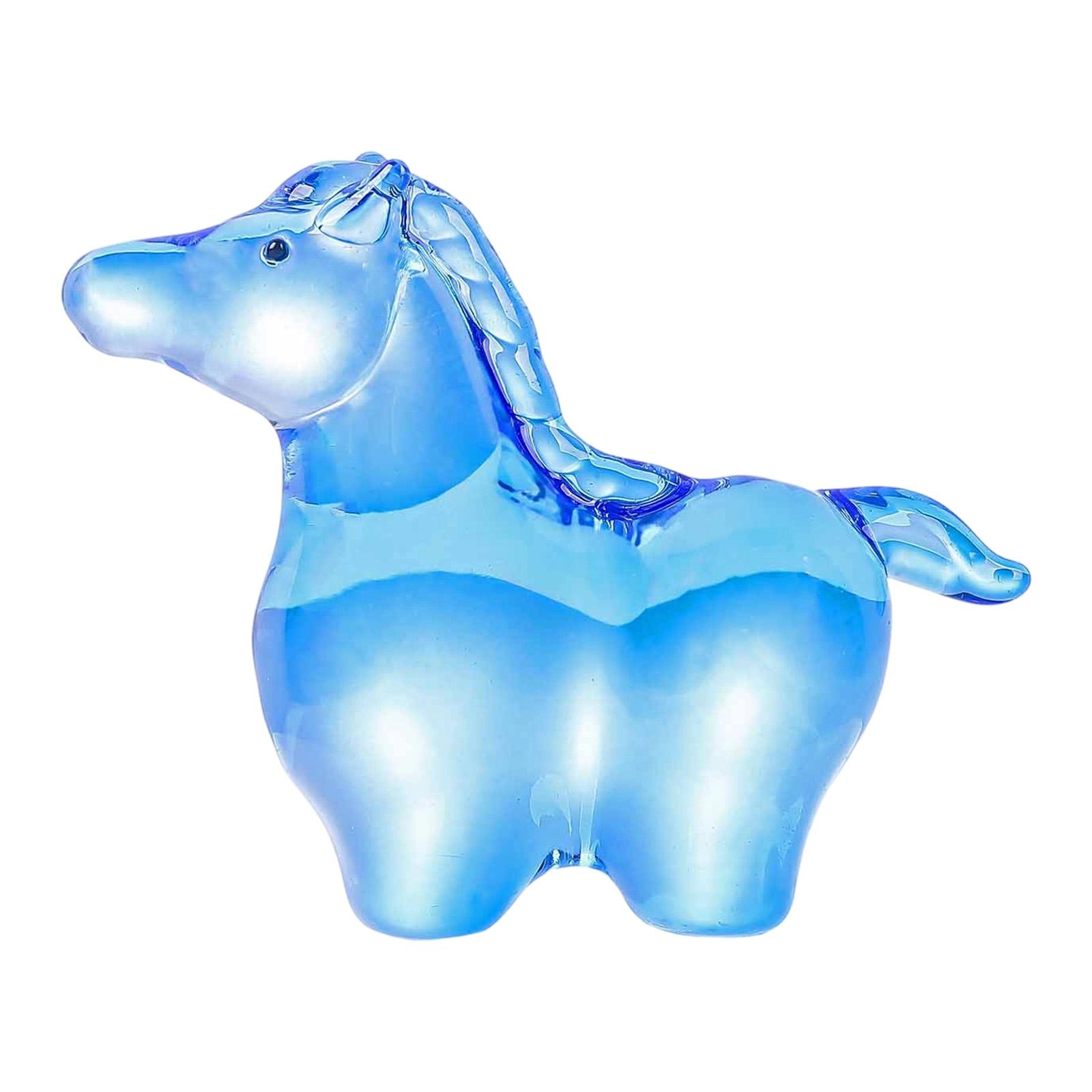 

Artistic Glass Horse Statue Miniature Decorative Figure Animal Sculpture for Home Office Bedroom Desk Holiday Festive Gift синий