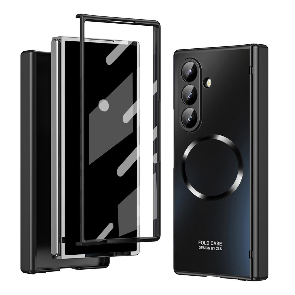 For Samsung Galaxy Z Fold7 5G Case Electroplated PC Magnetic Phone Cover with Tempered Glass Film