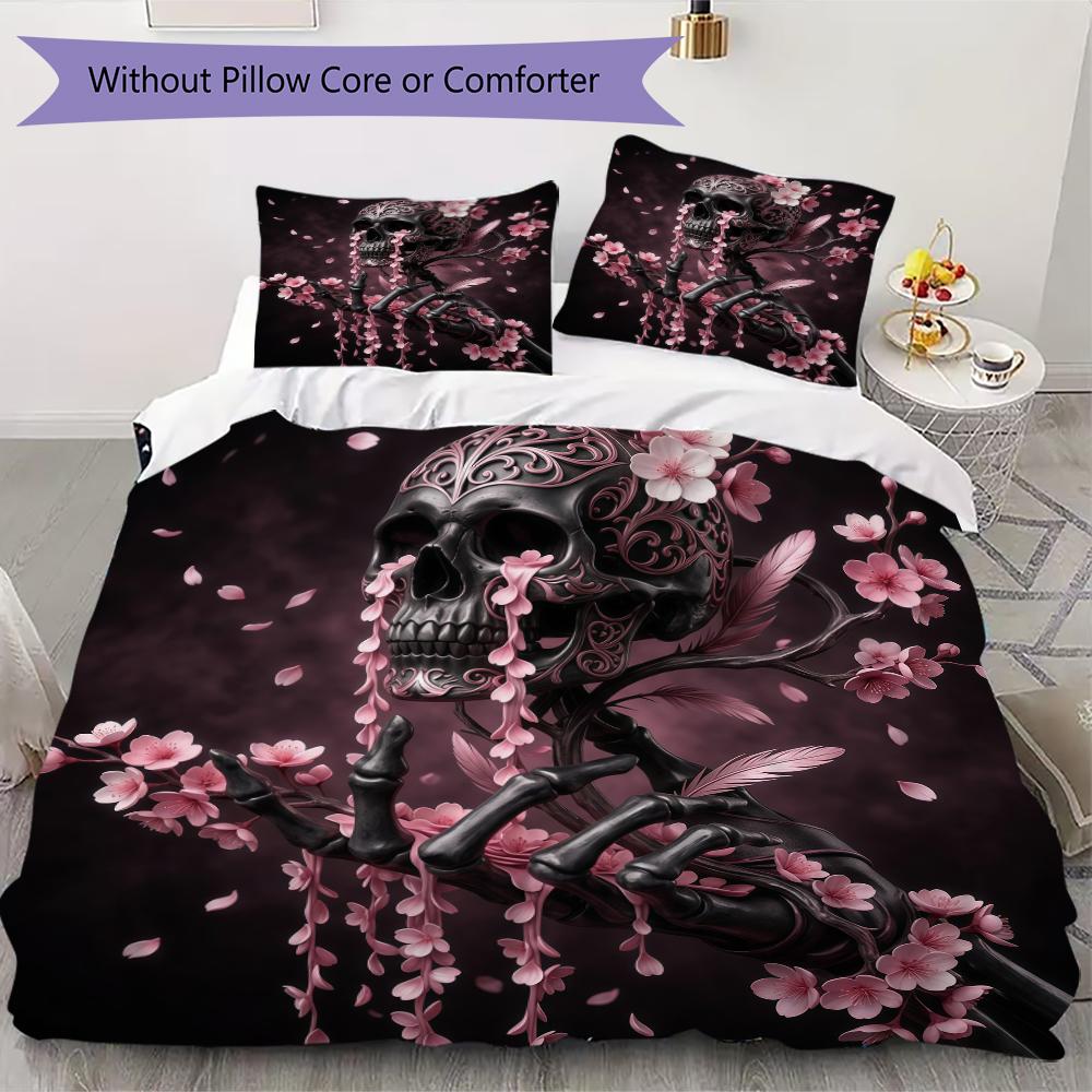 Rose Skull Pattern Bedding uilt Set uilt Cover Pillowcase Home Decoration Birthday Gift (1 * duvet cover + 2 * pillowcase without core)