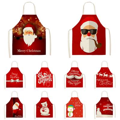 Tablier en lin imprimé Père Noël, tablier de cuisine pour femmes, tablier sans manches pour enfants et adultes, outil de nettoyage de la maison