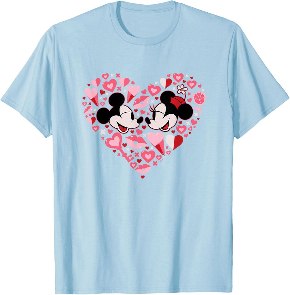 Hot Fashion Casual Disney Mickey & Minnie Mouse Couples Valentine’s Day Heart T-Shirt S-4XL Summer