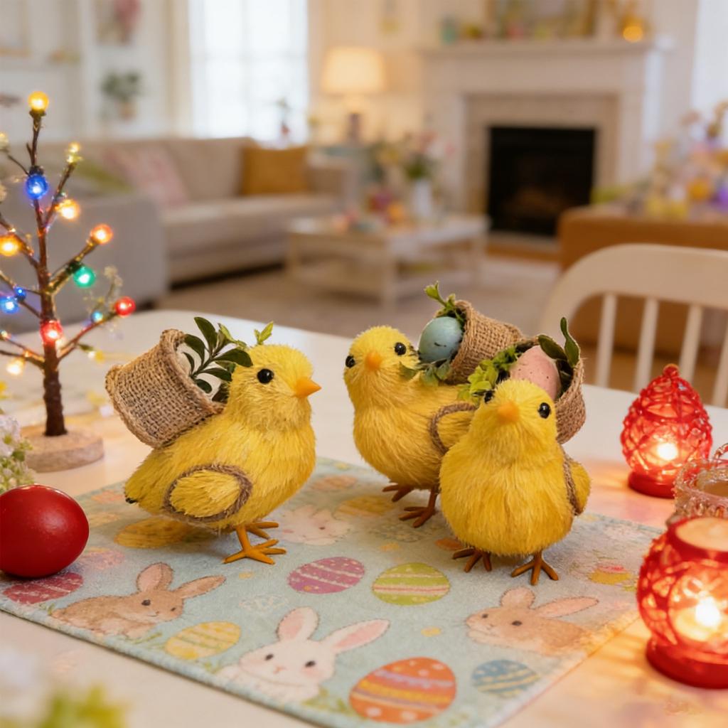1 Pack 3pcs Cute Little Yellow Chick Straw Animal Figurine, Home Decor Item, Plush Toy, Gift