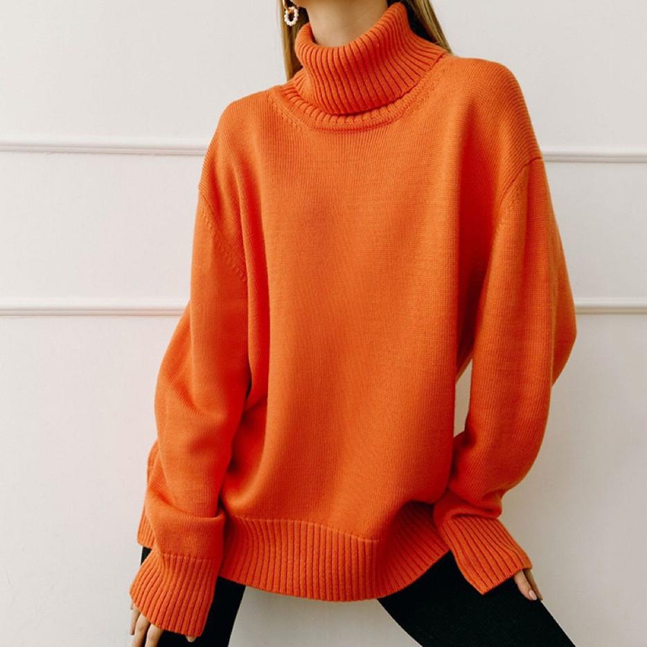 Oversized Knitted Vintage Turtleneck Tops Causal Loose Spring Autumn Winter Pullover Sweater Clothing Women Sweaters