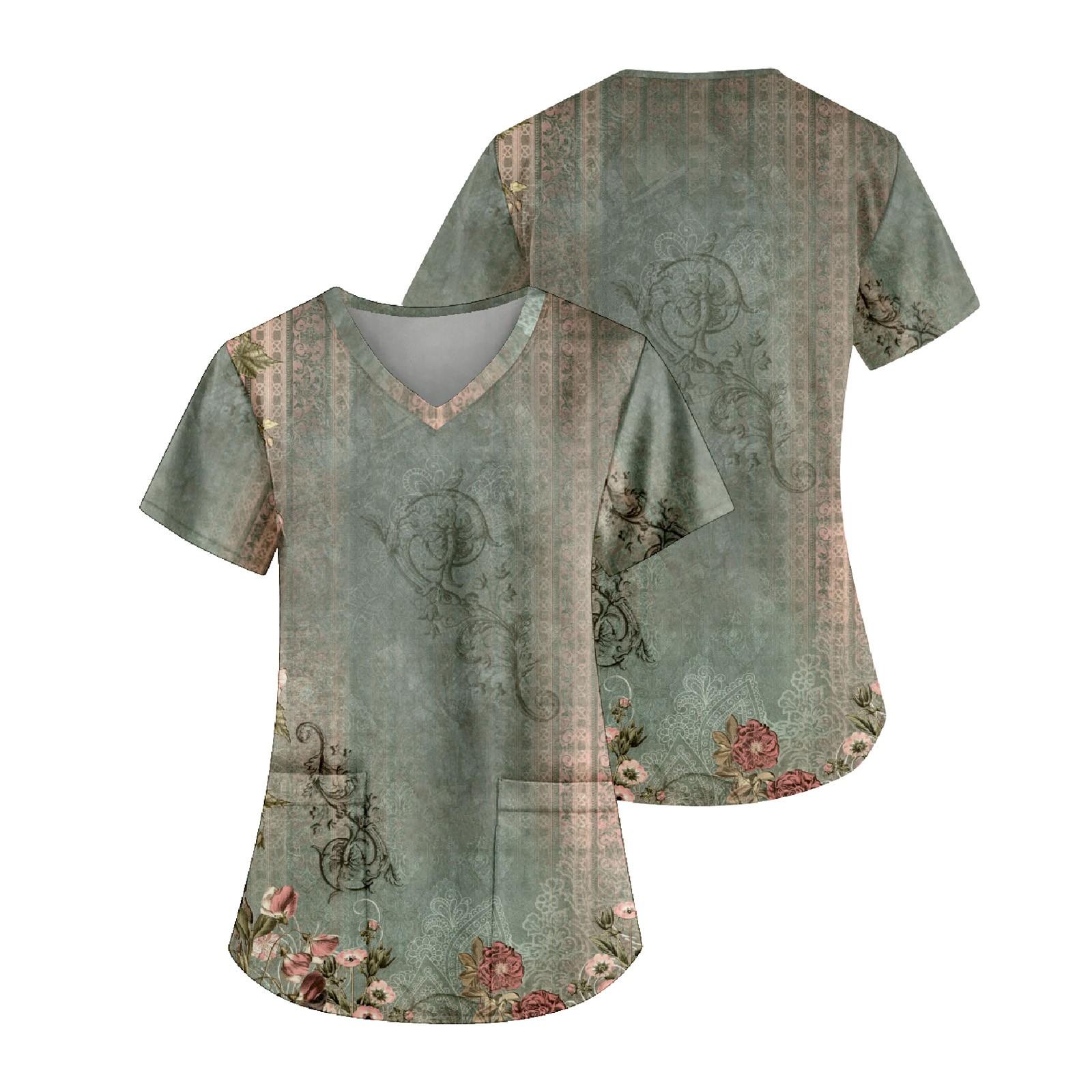 Женская модная рабочая форма с принтом и карманной футболкой с коротким рукавом XXXL — фото 12