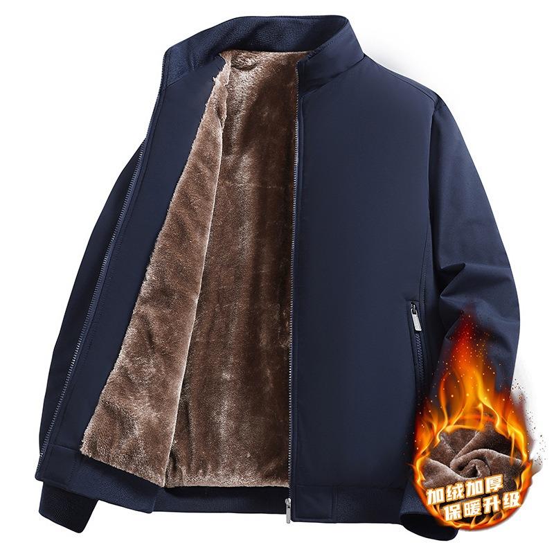 New High-end Executive Clothes Men's Warm Cotton-padded Clothes Medium and Old Autumn and Winter Fleece Thickened Plus Size Jacket