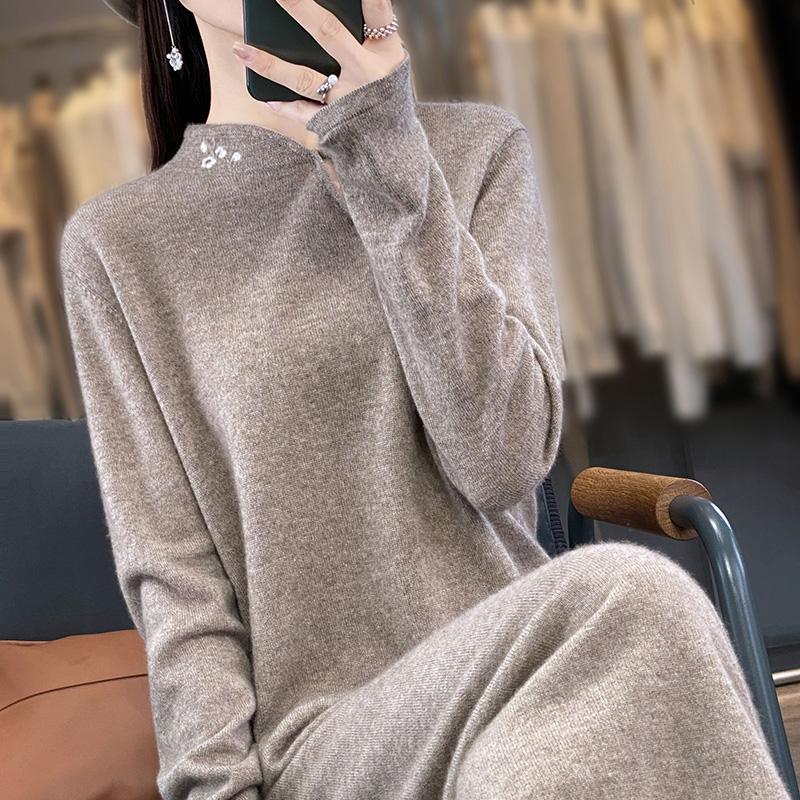 Women's Cashmere Dress Qinghe Cashmere 70% Wool 30% Cashmere Women's Autumn and Winter Cashmere Dress Soft and Warm