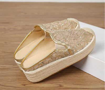 Chaussures plates à plateforme épaisses en maille respirante pour femmes, à enfiler, broderie, grande taille, chaussure décontractée, blanc, chaussures pour femmes