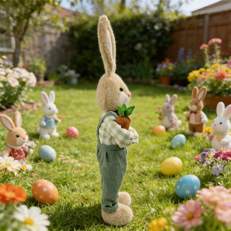Soft Fabric Easter Rabbit Doll Toy Height Adjustable Hare Figure Ornament For Kids Room Garden Yarn Festival Decoration