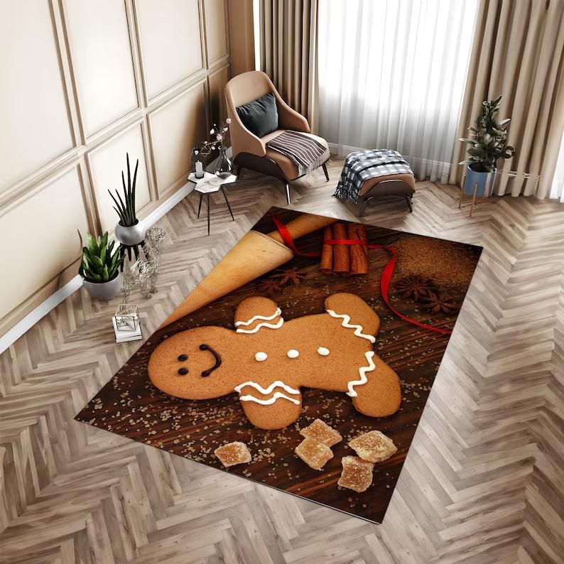 ChristmasGingerbread Rug Eve Decor Cute Christmas Area Rug Merry Christmas Festive Area Rug for Holiday Cheer New Year Gifts
