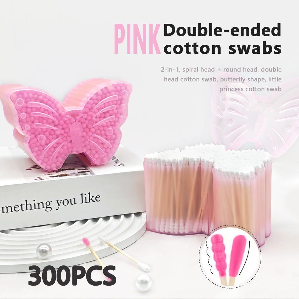 300 ks vatových tyčinek ve tvaru motýlka Velkokapacitní bambusové tyčinky s dvojitou spirálovou hlavou Jednorázové nástroje pro čištění a péči o dítě